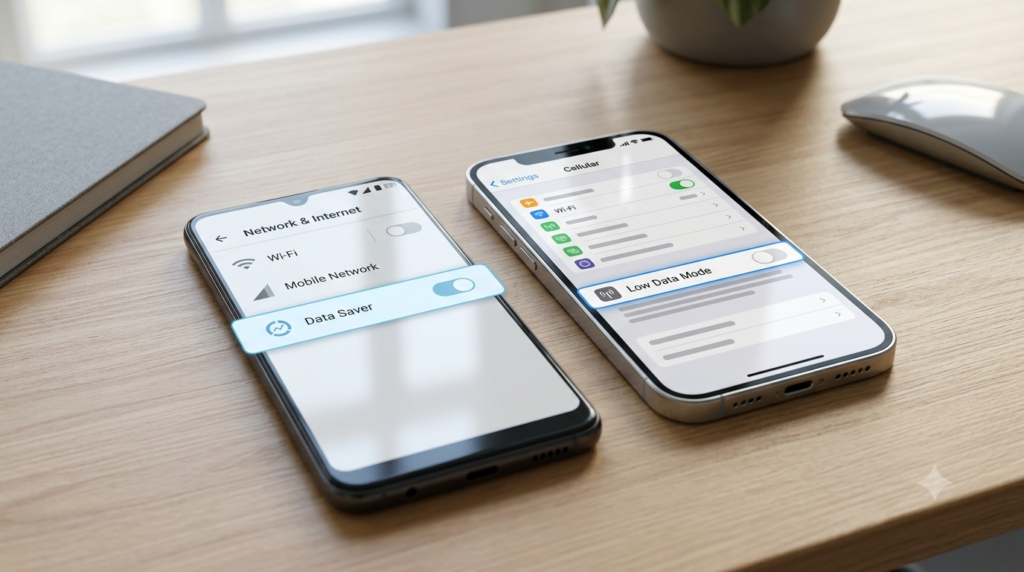 Nexott Low Data Mode setup on Android and iPhone devices