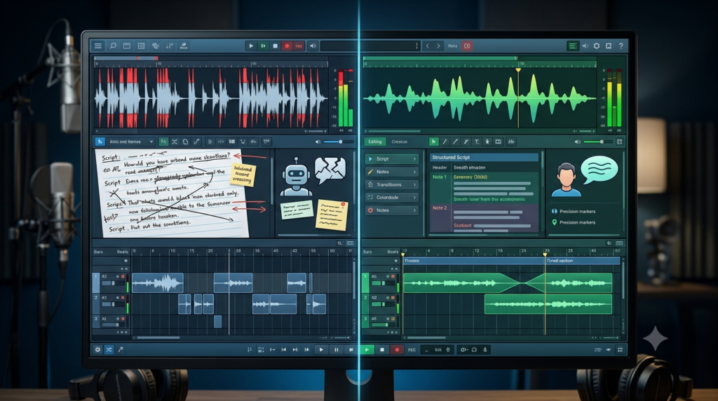 Nexott Recording Review comparing poor AI voice recordings with professionally optimized voiceovers